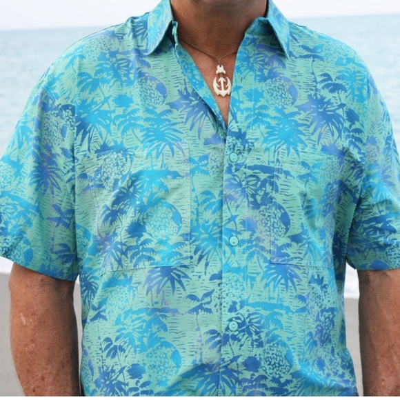 Rum Reggae Hawaiian Batik Camp Shirt "Tuitti Fruity" Aqua Men's Size Large NWT - Picture 16 of 16